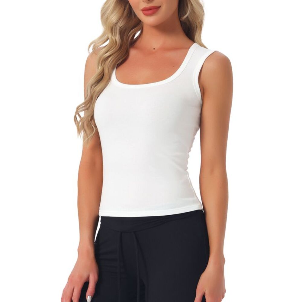 Women's Cotton Scoop Neck Sleeveless Fitted Tank Top White